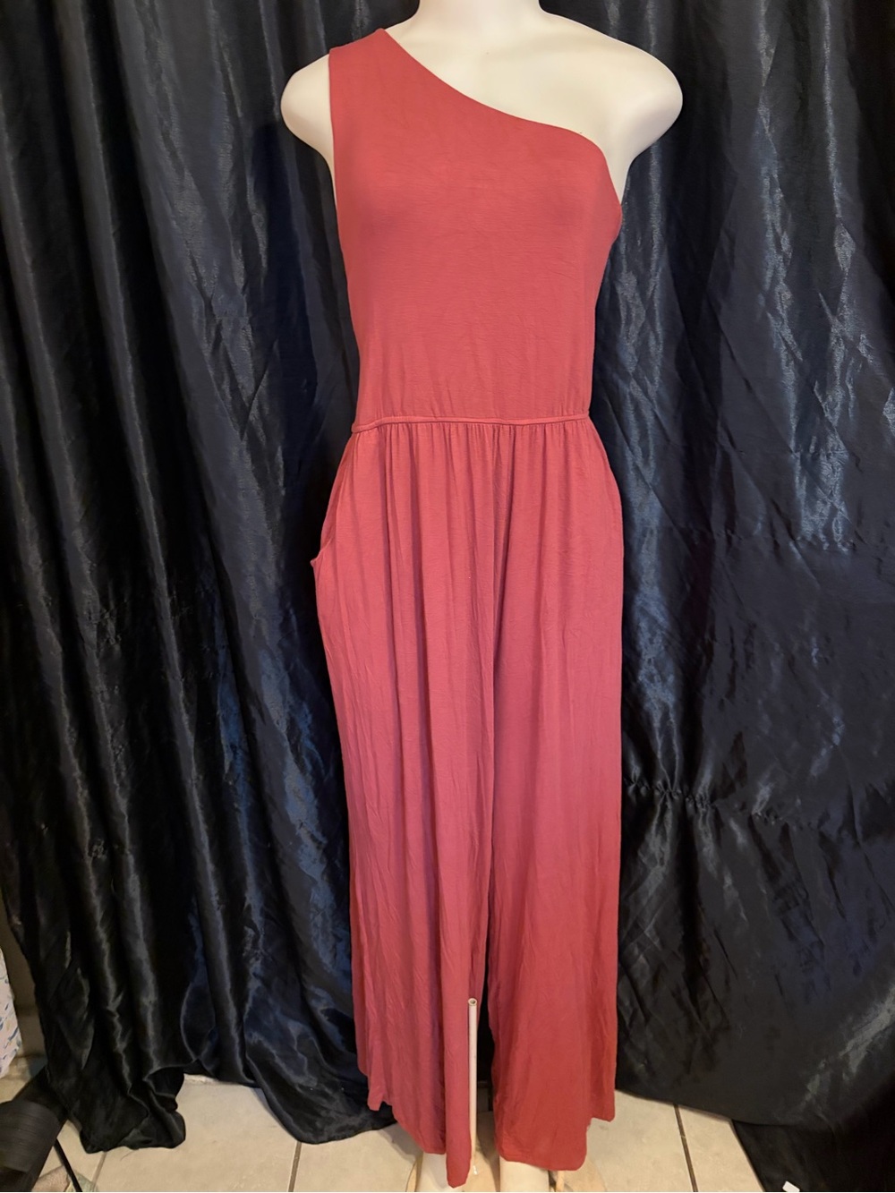 Emerald One-Shoulder Wide-Leg Jumpsuit in Rose